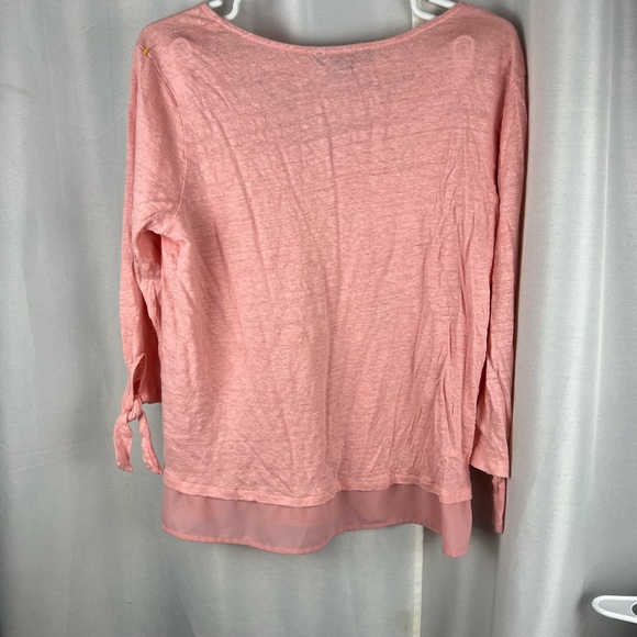 Sanctuary linen pink tie 3/4 sleeve top sheer trim spring summer lightweight XL - Picture 7 of 7